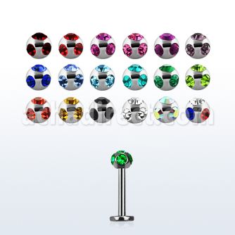 lbca 16g 316l steel labret with a 3mm multi jewel ball