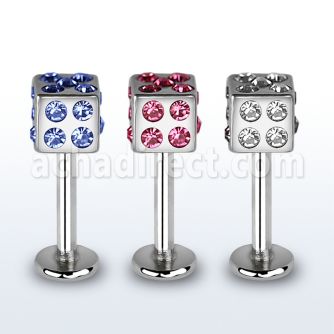 lbsdc4 316l steel labret with 4mm multi crystal dice