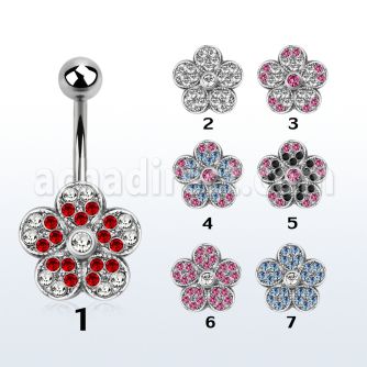 mcd378 316l steel belly banana with 2 color crystal flower