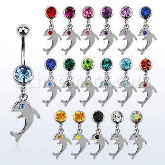 mcd446 316l steel belly banana with dolphin w crystal eye