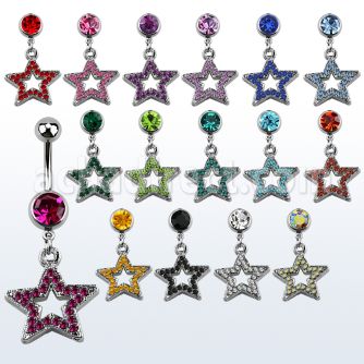 mcd488 316l steel belly banana w dangling crystal studded star