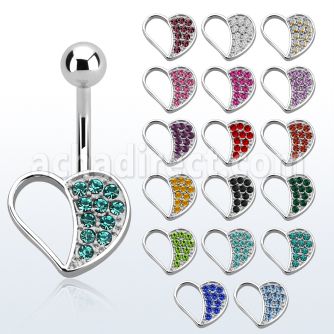 mcd494 steel belly banana w lower heart shape studded w crystal