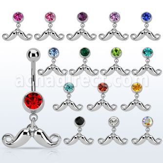 mcd519 steel belly banana w dangling happy mustache design