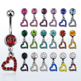 mcd542 316l steel belly banana w crystal studded heart design