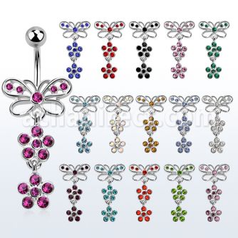 mcd570 316l steel belly banana with butterfly crystal flowers