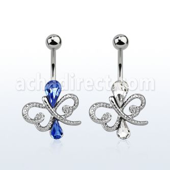mcd585 steel belly banana w a butterfly design w two crystals