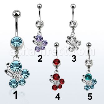 mcd587 steel belly banana w a dangling crystal butterfly