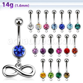 mcd618 316 steel belly banana w a dangling infinity symbol
