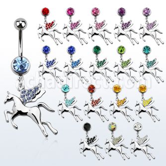 mcd675 belly banana w a dangling pegasus w crystal studded wing