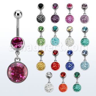 mcd738 316l steel belly banana w dangling multi crystal disk