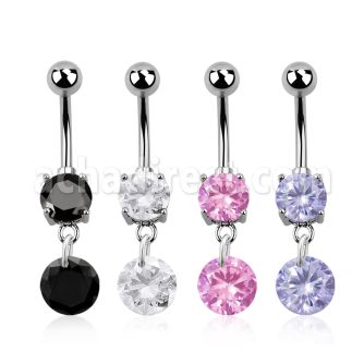mcdz407 316l steel belly banana with round prong cz round cz