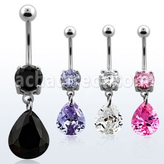 mcdz409 316l steel belly banana with round prong cz pear cz