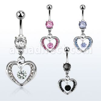 mcdz571 steel belly banana w a round small cz stone in a heart