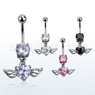 mcdz586 belly banana w a dangling heart shaped cz stone w wings