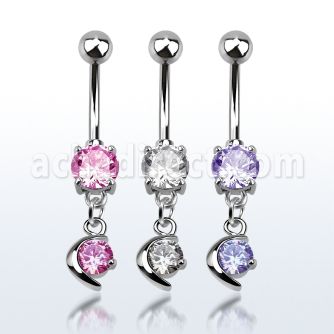 mcdz8 316l steel belly banana w prong cz dangling moon w cz