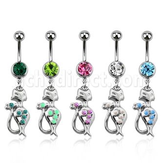 mcop475 steel belly banana w dangling lady cat w synthetic opals