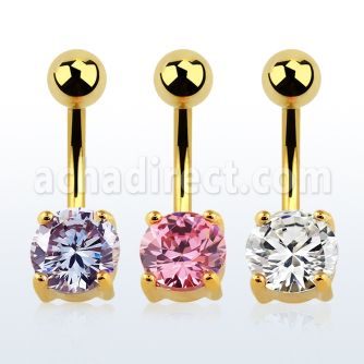mdgz527 gold steel belly banana w 7mm round prong set cz stone