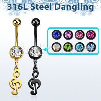 mdk709 pvd plated steel belly banana w dangling musical note 