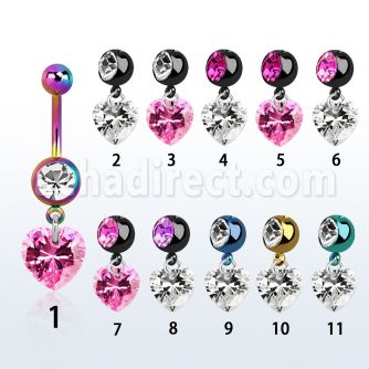 mdkz529 pvd 316l steel belly banana w dangling 9mm heart cz