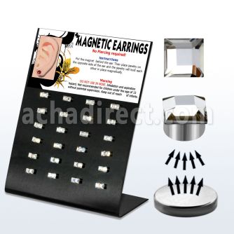 mg88 board of 3mm square clear crystal magnetic earrings
