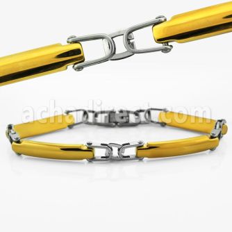 mgb25 gold stainless steel bracelet with matte polished links