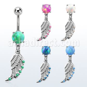 moop568 steel belly banana w 7mm opal dangling bird wing