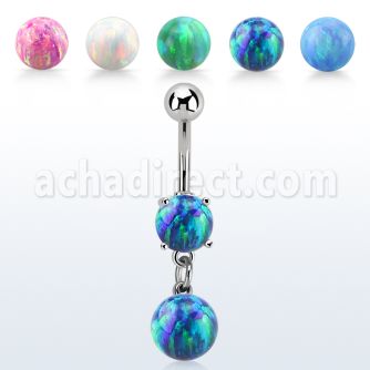 moopb8 steel belly banana w 7mm opal dangling 8mm opal ball