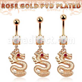 mro721 rosegold pvd plated steel belly banana opal dragon