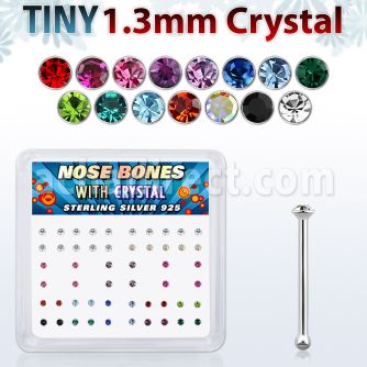 nb6mx box w silver nose bones 1.25mm crystal tops