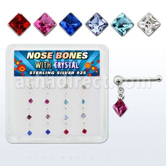 nbdqm16 silver nose bones w ball dangling square crystal