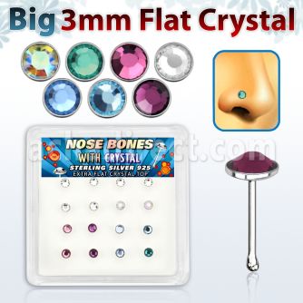 nbfb16m box of silver nose bones with assorted color crystals