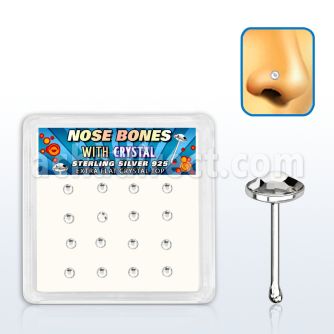 nbfbs16c box w 16 pcs of silver nose bone w flat 2.5mm clear tops