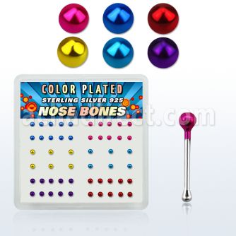 nbmtbx2 box w silver nose bones, w 2mm mix color plated ball top