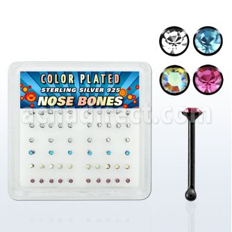 nbrbbxm black plated silver nose bones w assorted crystals