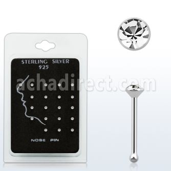 nbrdpk pack of silver nose bones with round clear crystals