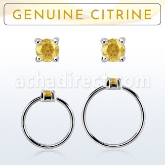 nhge6 silver nose ring w a 2mm citrine in casting prong set
