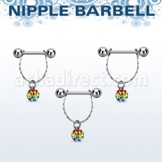 npdl32 steel nipple barbell w chain multi crystal lgbt ball 