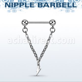 npdl43 316l steel nipple barbell w chain lightning symbol