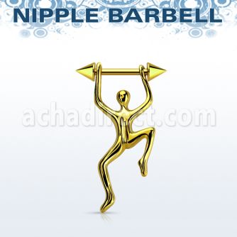 nptd11 gold pvd plated nipple barbell w cones hanging man 