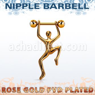 npttd12 rose gold steel nipple barbell w jewels hanging man 