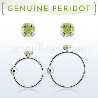 nrge4 925 silver nose hoop w 2mm prong set peridot stone