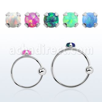 nrpo2 silver nose hoop w ball 2mm prong set synthetic opal