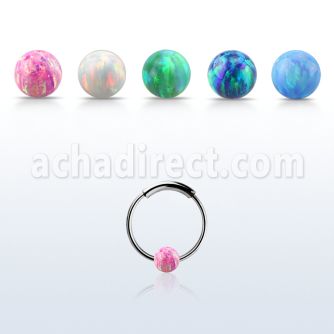 ns02o silver endless nose hoop w 3mm synthetic opal ball 10mm