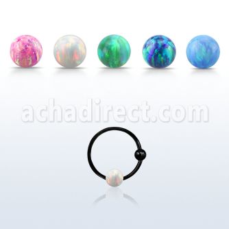 ns06blo black silver nose hoop w ball 3mm synthetic ball 10mm