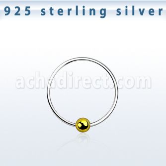 ns07gb sterling silver nose hoop with gold plated ball