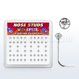 ns14cx box w silver nose studs w 2mm clear round crystal tops
