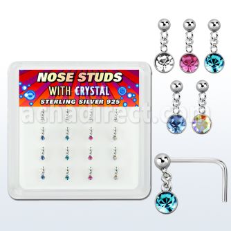 nsdm16 silver nose studs w ball dangling color crystal
