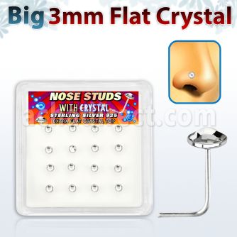 nsfb16c box of silver nose studs with 3mm round clear crystals