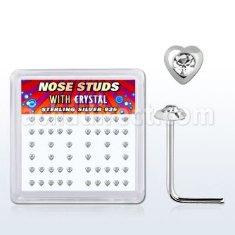 nshrbxc box of silver nose studs with heart w center crystal