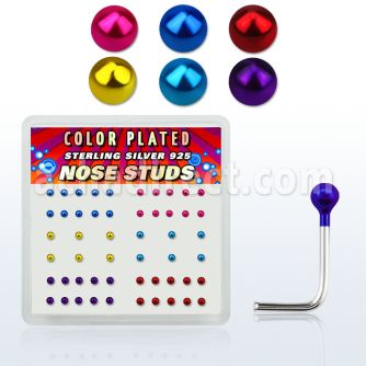 nsmtbx2 box w silver nose studs, w 2mm mix color plated ball top